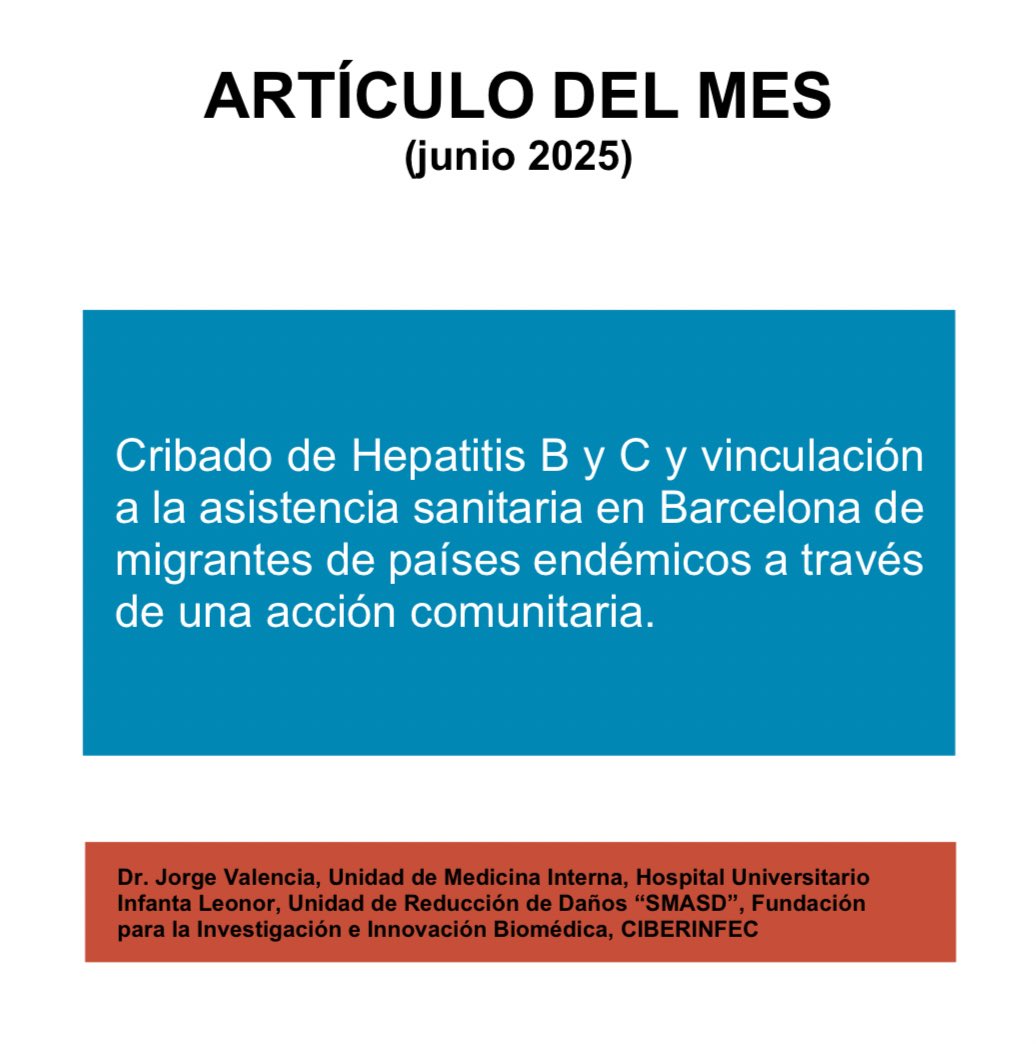 GEHEP (@gehep_seimc) on Twitter photo 📝 Disponible el comentario del doctor <a href="/Jorgeva60302987/">Jorge valencia</a> al artículo del mes “Cribado de Hepatitis B y C y vinculación a la asistencia sanitaria en Barcelona de migrantes de países endémicos a través de una acción comunitaria”, publicado en <a href="/LiverInt/">Liver International</a>
🔗 seimc.org/contenidos/gru… 📝 Disponible el comentario del doctor <a href="/Jorgeva60302987/">Jorge valencia</a> al artículo del mes “Cribado de Hepatitis B y C y vinculación a la asistencia sanitaria en Barcelona de migrantes de países endémicos a través de una acción comunitaria”, publicado en <a href="/LiverInt/">Liver International</a>
🔗 seimc.org/contenidos/gru…