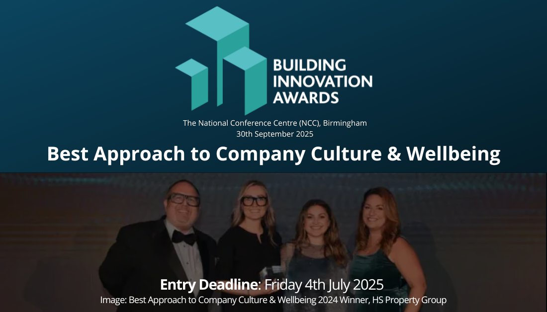 Building Innovation Awards (@buildinawards) on Twitter photo The #BuildingInnovationAwards are looking for companies that have made employee wellbeing a genuine priority. Enter now and shine a light on the people at the heart of your success: buildinginnovationawards.co.uk/best-approach-…
#ukconstruction #construction #culture #wellbeing <a href="/wearehspg/">HSPG</a> The #BuildingInnovationAwards are looking for companies that have made employee wellbeing a genuine priority. Enter now and shine a light on the people at the heart of your success: buildinginnovationawards.co.uk/best-approach-…
#ukconstruction #construction #culture #wellbeing <a href="/wearehspg/">HSPG</a>