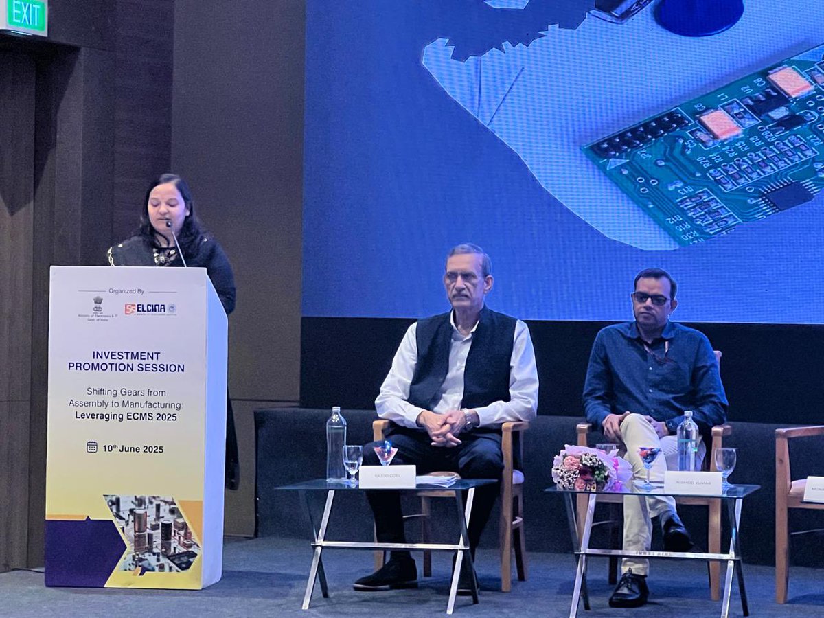 MD–GSEM shared Gujarat's perspective on electronics components manufacturing at the MeitY–ELCINA event,highlighting proactive state support,policy frameworks,and investment opportunities under MeitY's Electronics Components Manufacturing Scheme.#GSEM #InvestInGujarat #MakeInIndia