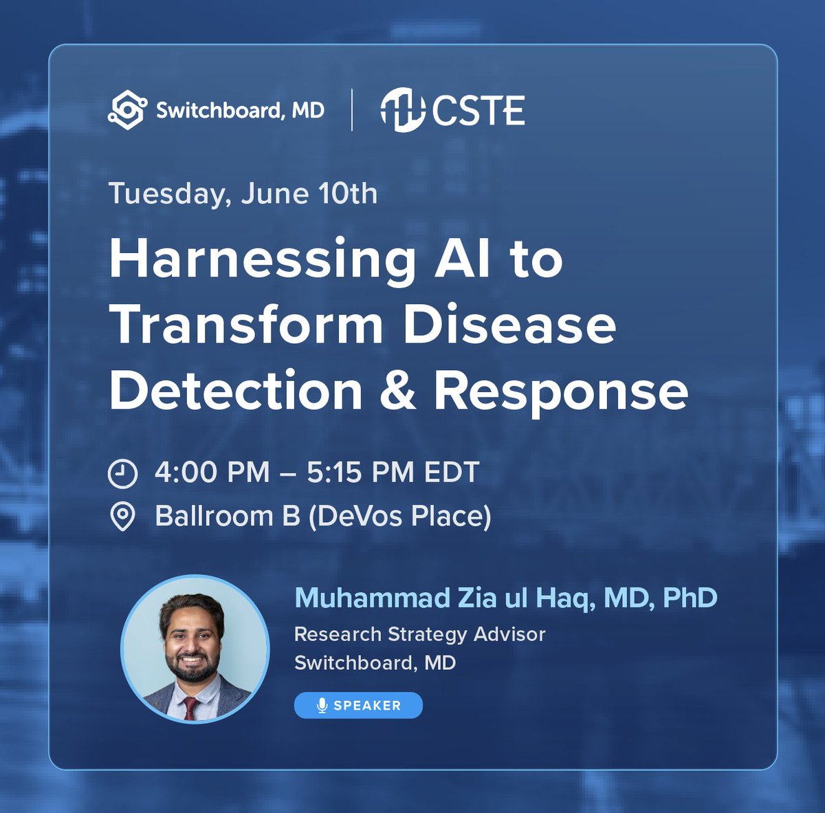 Today’s the day! If you’re attending #CSTE2025, be sure to join Muhammad Zia ul Haq’s breakout session on how clinician-trained AI can help escalate infectious disease cases from patient communications and enable faster, smarter public health surveillance and response.

🎤