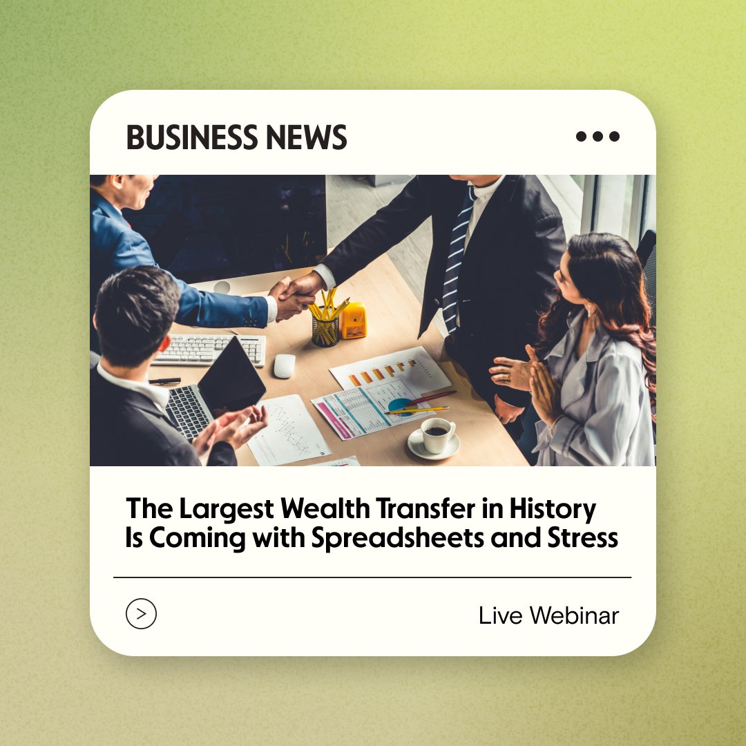 bankwithrelay's tweet image. 12M businesses. $10T in value.
Boomer owners are retiring — and buyers are inheriting back office chaos:
📉 Messy books
🏦 Legacy banking
🔍 No visibility
Join our June 27 panel webinar to learn how to clean up & scale smarter.
🗓️ Save your spot: ow.ly/2irw50W6H7K