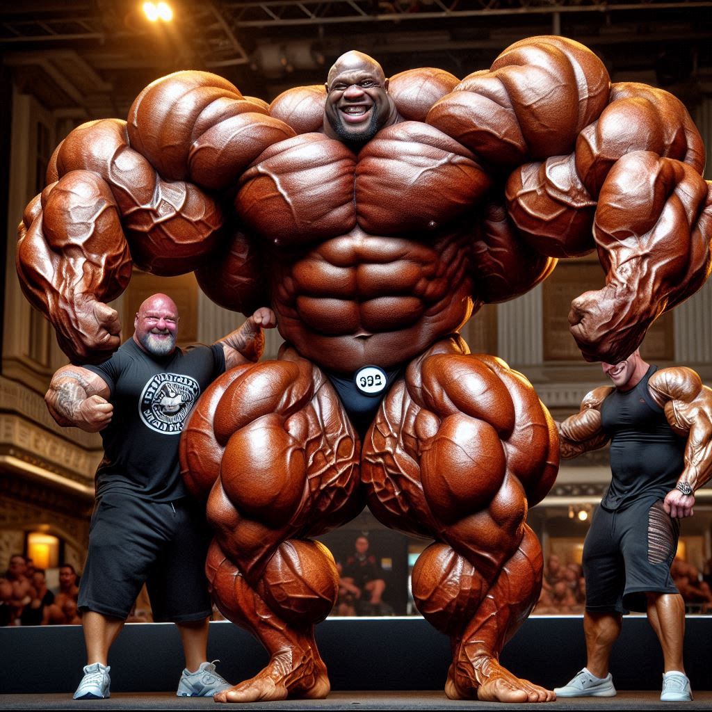 thehuuuge's tweet photo. Two bodybuilders and a muscle freak. #AIArtwork #AIMuscularMan #MuscleMorph #muscularman #bodybuilding #Bodybuilders #hugemuscle #Hypermuscle #exaggerated #monstermuscle https://t.co/KGc0c3q7mK