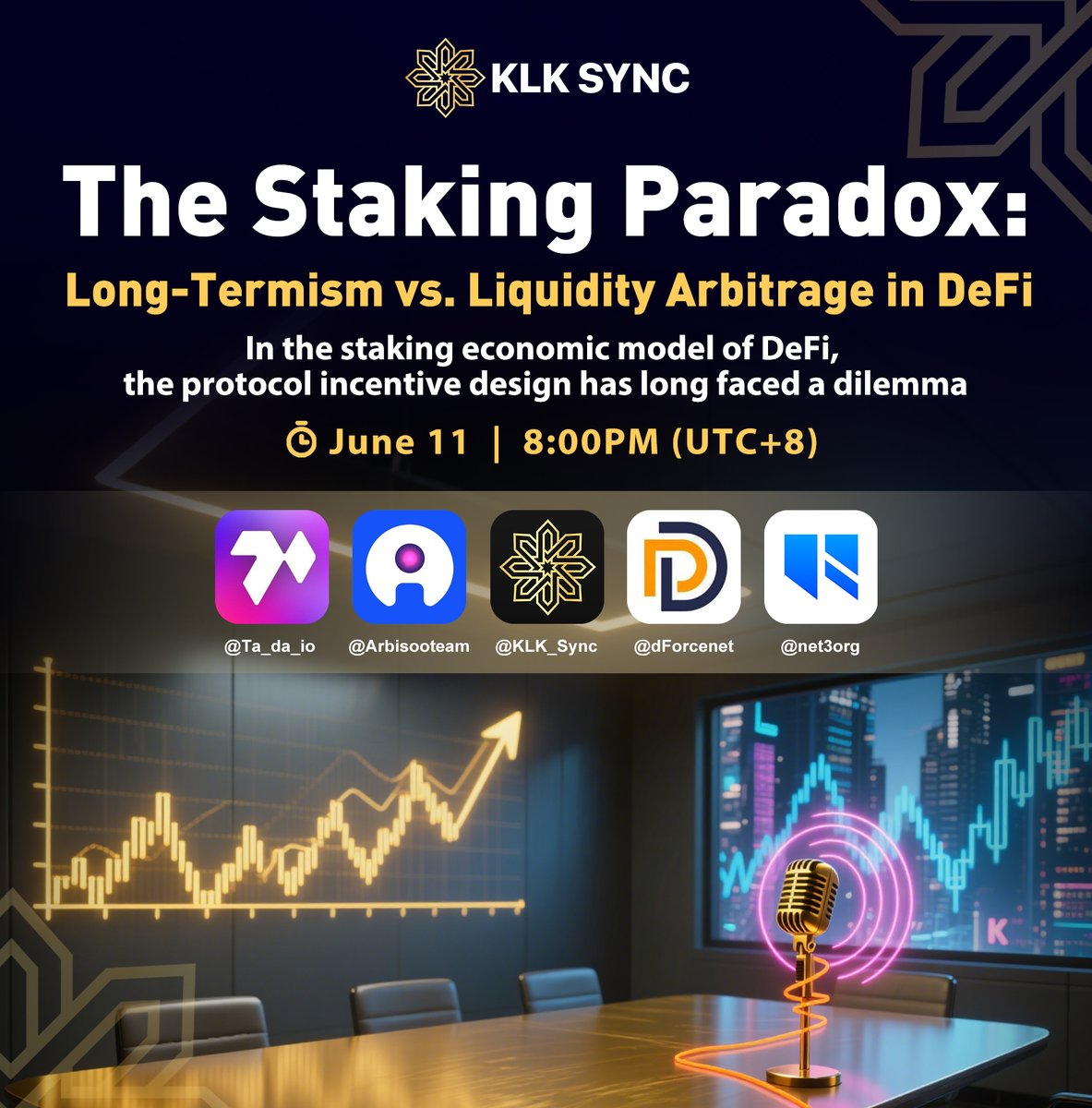 🎙 KLK Sync Protocol AMA
⚡️The Staking Paradox: Long-Termism vs. Liquidity Arbitrage in DeFi
In the staking economic model of DeFi, the protocol incentive design has long faced a dilemma

🗓 Date: June 11, 2025
🕘 Time: 8:00 PM (UTC+8) 
📍 Space: x.com/i/spaces/1ZkJz…

🎤 Host: