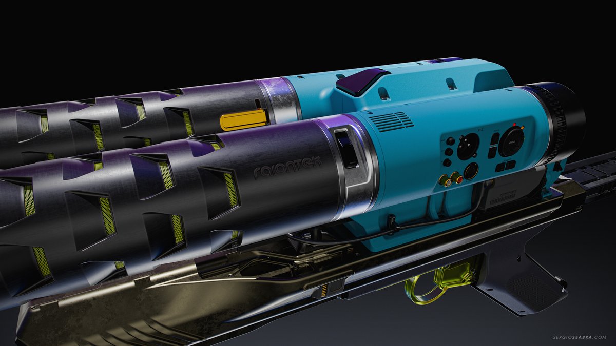 sergioseabra's tweet image. SNC311 is the first prototype on the new range of sonic weapons from RaionTek.
Check all of it in full res on Artstation
artstation.com/artwork/GvWaXN
#conceptdesign #design #scifi #scifiart #sciencefictionart #fps #futuristic #conceptart #weapon #gun #tech #3D #cyberpunk
