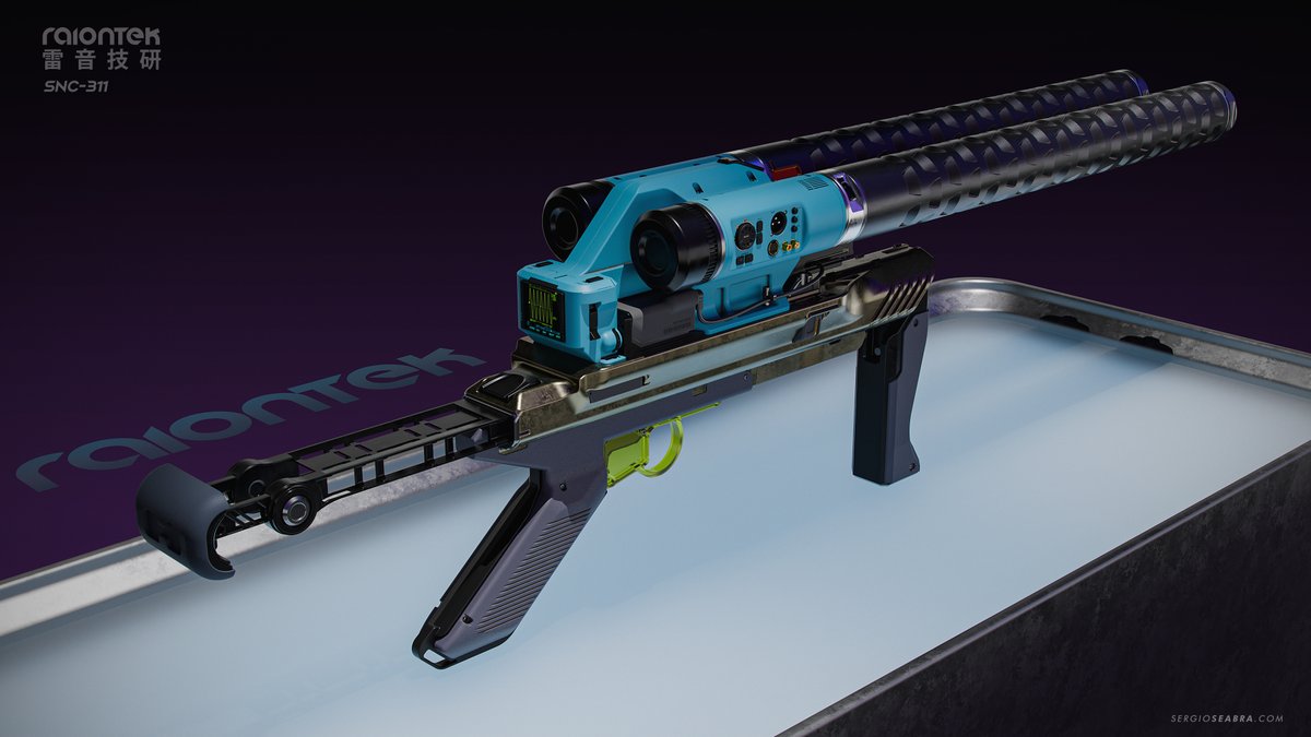 sergioseabra's tweet image. SNC311 is the first prototype on the new range of sonic weapons from RaionTek.
Check all of it in full res on Artstation
artstation.com/artwork/GvWaXN
#conceptdesign #design #scifi #scifiart #sciencefictionart #fps #futuristic #conceptart #weapon #gun #tech #3D #cyberpunk