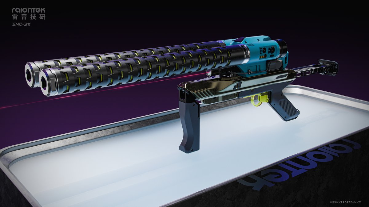 sergioseabra's tweet image. SNC311 is the first prototype on the new range of sonic weapons from RaionTek.
Check all of it in full res on Artstation
artstation.com/artwork/GvWaXN
#conceptdesign #design #scifi #scifiart #sciencefictionart #fps #futuristic #conceptart #weapon #gun #tech #3D #cyberpunk