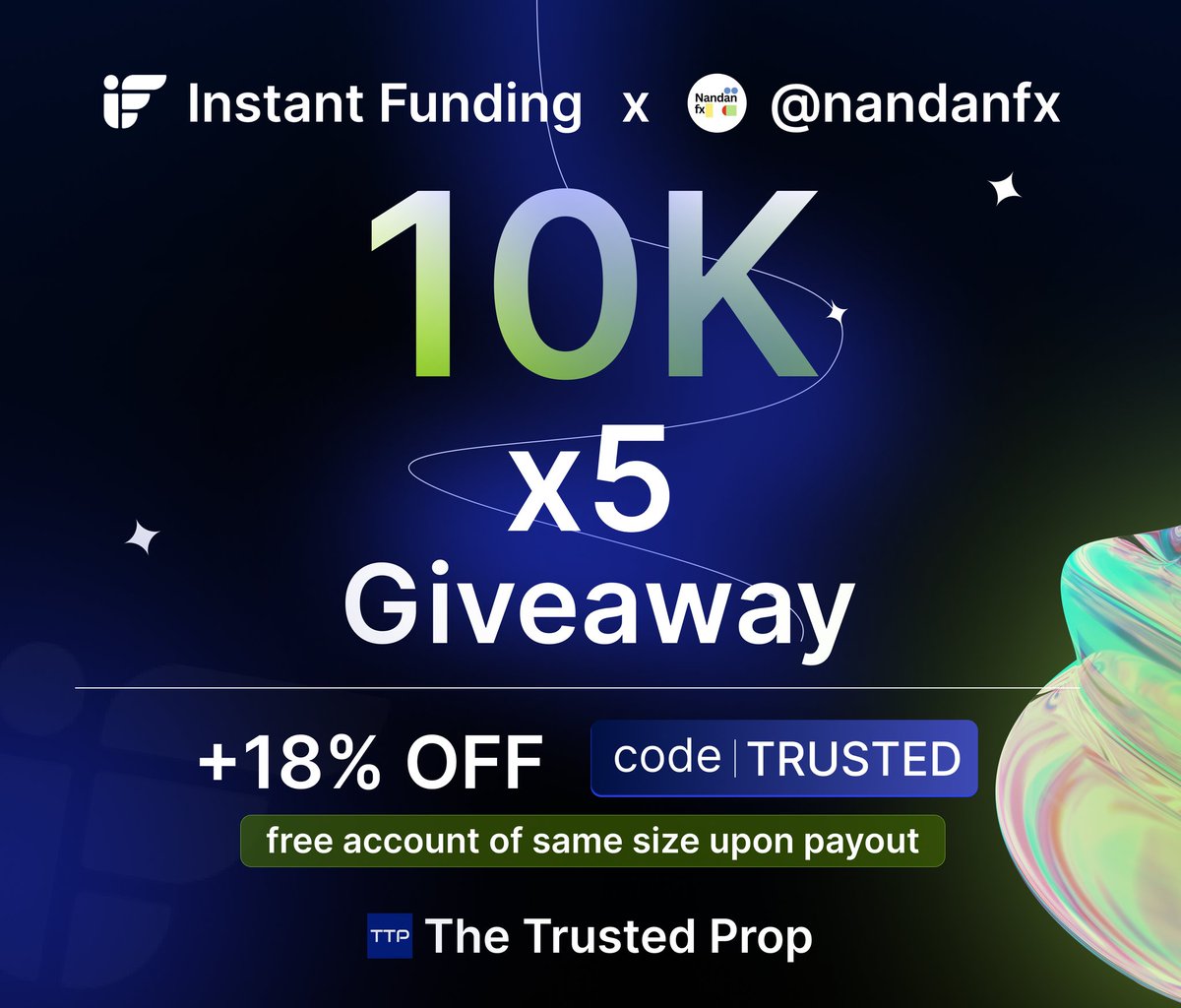 NandanFx x TTP x Instant Funding Giveaway 🚀
Buy Any Account from partner's link and you're eligible 

Buy Link- instantfunding.io/?partner=1607

Must Follow - <a href="/TheTrustedProp/">TheTrustedProp</a> <a href="/InstantFunding_/">Instant Funding</a> <a href="/Abhinandanfx/">Nandan Fx</a>

Discord - discord.gg/fBaqgxX2vV
Winners Selection on Discord Only!