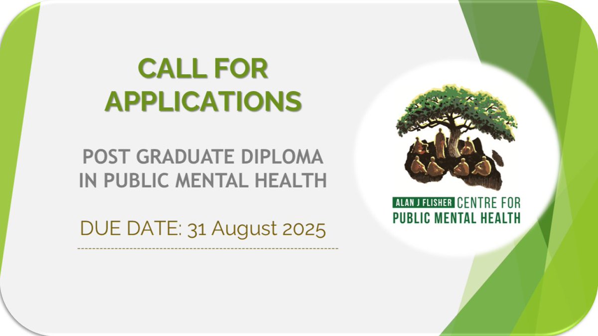 🔔Call for applications for the PGDip in Public Mental Health for 2026. Due date: 31 August 2025 
cpmh.org.za/postgraduate-d…