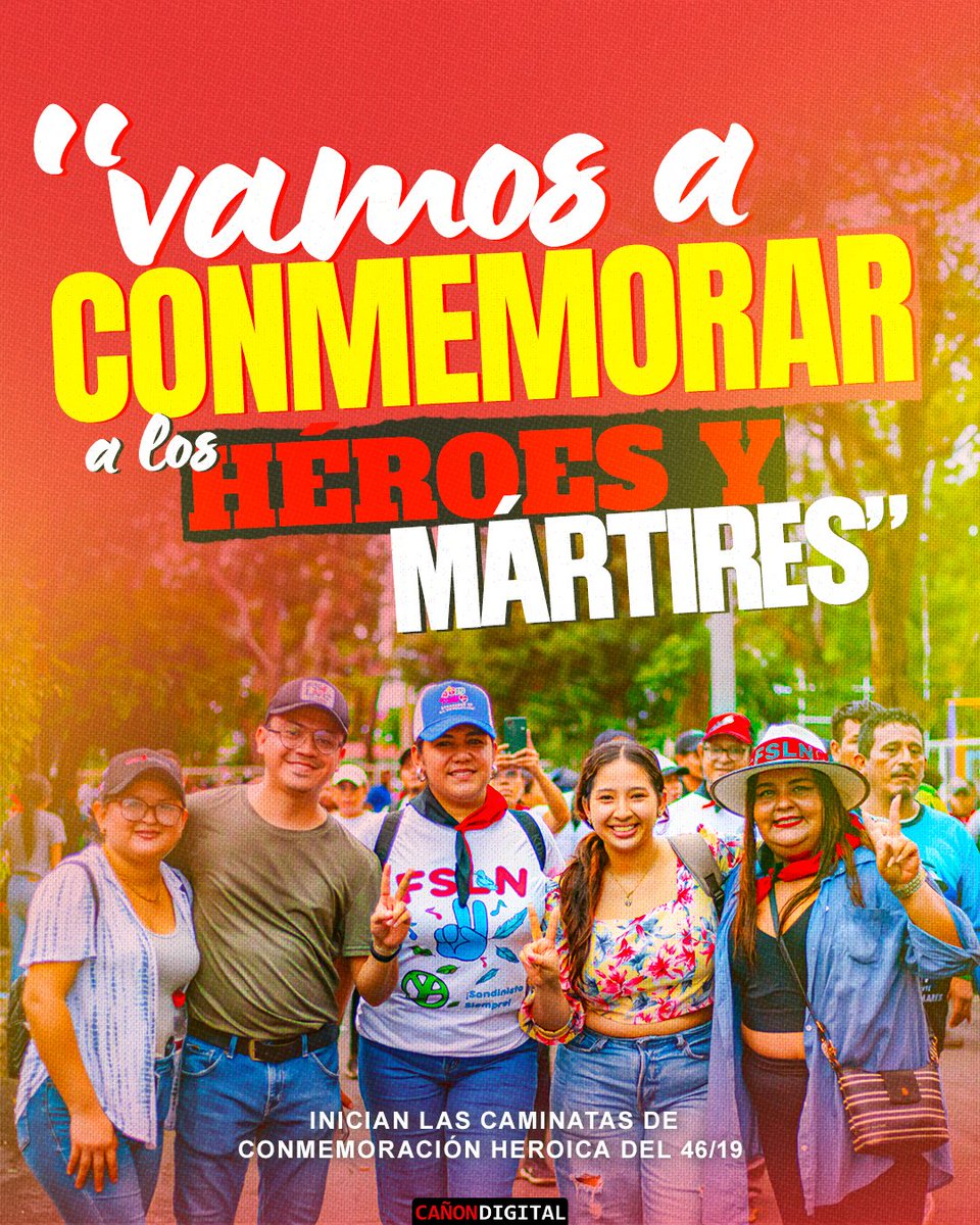 🚶‍♀️🇳🇮 Homenaje a Héroes y Mártires: 46/19
Este sábado 14 de junio comienzan en Managua las caminatas 🚶‍♀️ para conmemorar el 46/19 y recordar a los Héroes y Mártires de Batahola y el Kilocho Sur (Km 8 carretera sur).