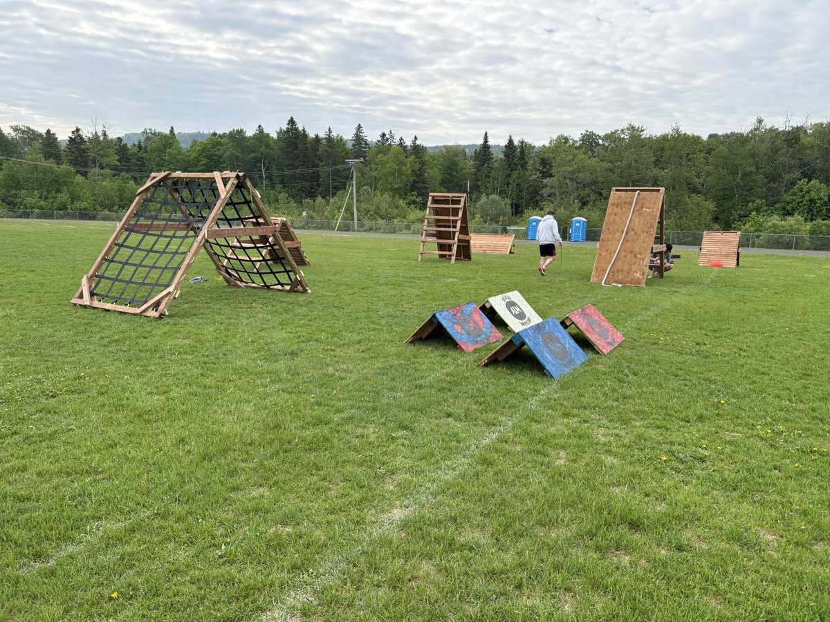 Ninja warrior course is setup and ready to go at the elementary track and field event in Campbellton