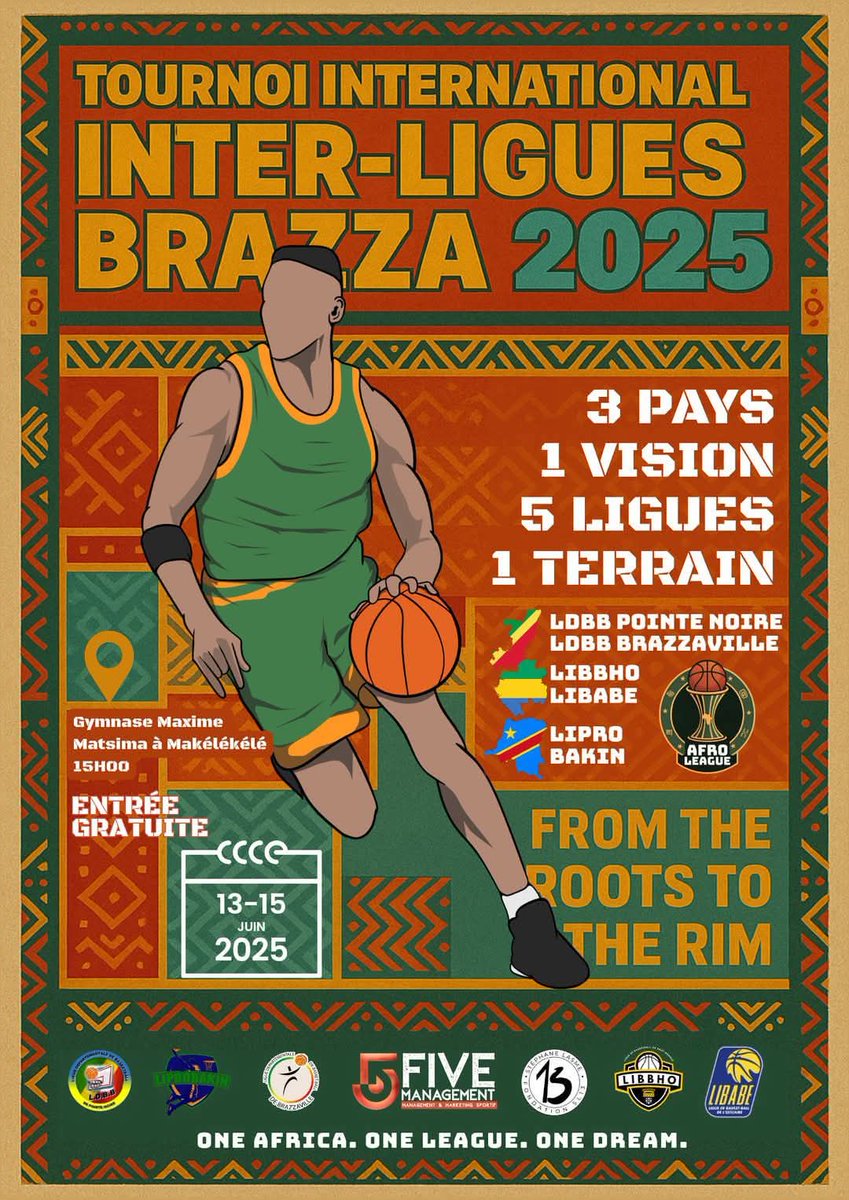 🔥🏀 TOURNOI INTERNATIONAL INTER-LIGUES BRAZZA 2025 🏀🔥
La Fondation SL13 est fière de soutenir cette initiative panafricaine qui célèbre les valeurs du sport, de l’unité et de l'engagement des jeunes à travers le basketball.
Du 13 au 15 juin 2025, à Brazzaville, 5 ligues🇨🇬 🇬🇦🇨🇩