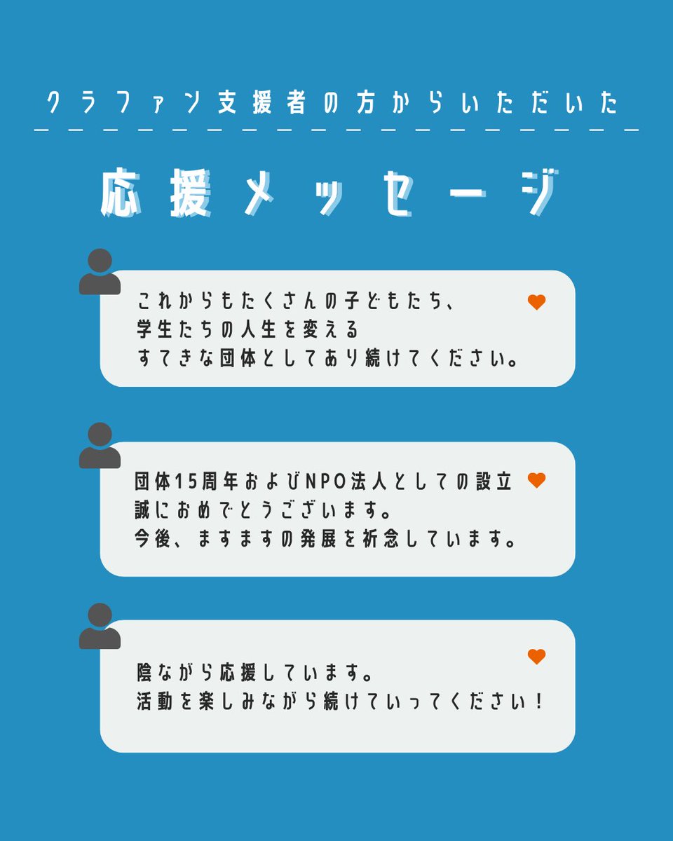 【応援メッセージありがとうございます☺️📨】

#クラファン 終了まであと1ヶ月ちょっと。

目標金額到達まで、
少なくとも400万円以上は必要な状態です‼️

みなさんのご協力よろしくお願いします🙏

#国際協力 #教育支援