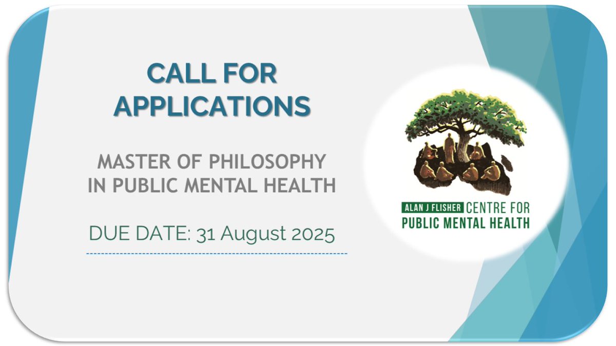 🔔Call for applications for the MPhil in Public Mental Health for 2026. Due date: 31 August 2025
cpmh.org.za/master-of-phil…