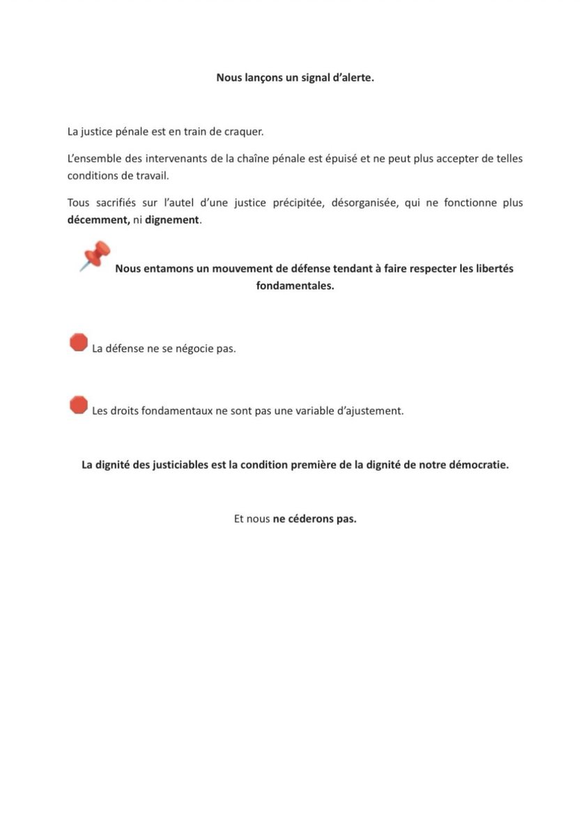 Le Barreau d’Evry dénonce la politique pénale du parquet d’Evry qui a de graves conséquences sur tous les acteurs de la chaîne pénale. Le barreau lance donc un mouvement de défense tendant à faire respecter les libertés fondamentales à compter de ce jour. Tout mon soutien 💪💪