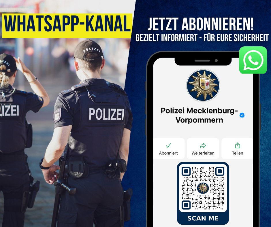 Gezielt informiert für eure Sicherheit - Jetzt auch bei #WhatsApp 🚔️💪 

Immer topaktuell: Infos zu Gefahrlagen, Zeugenaufrufen, Präventionstipps und was sonst noch wichtig ist – direkt auf dem Smartphone! 💡✅

Hier geht's zu unserem Kanal ➡️ 
whatsapp.com/channel/0029Va…