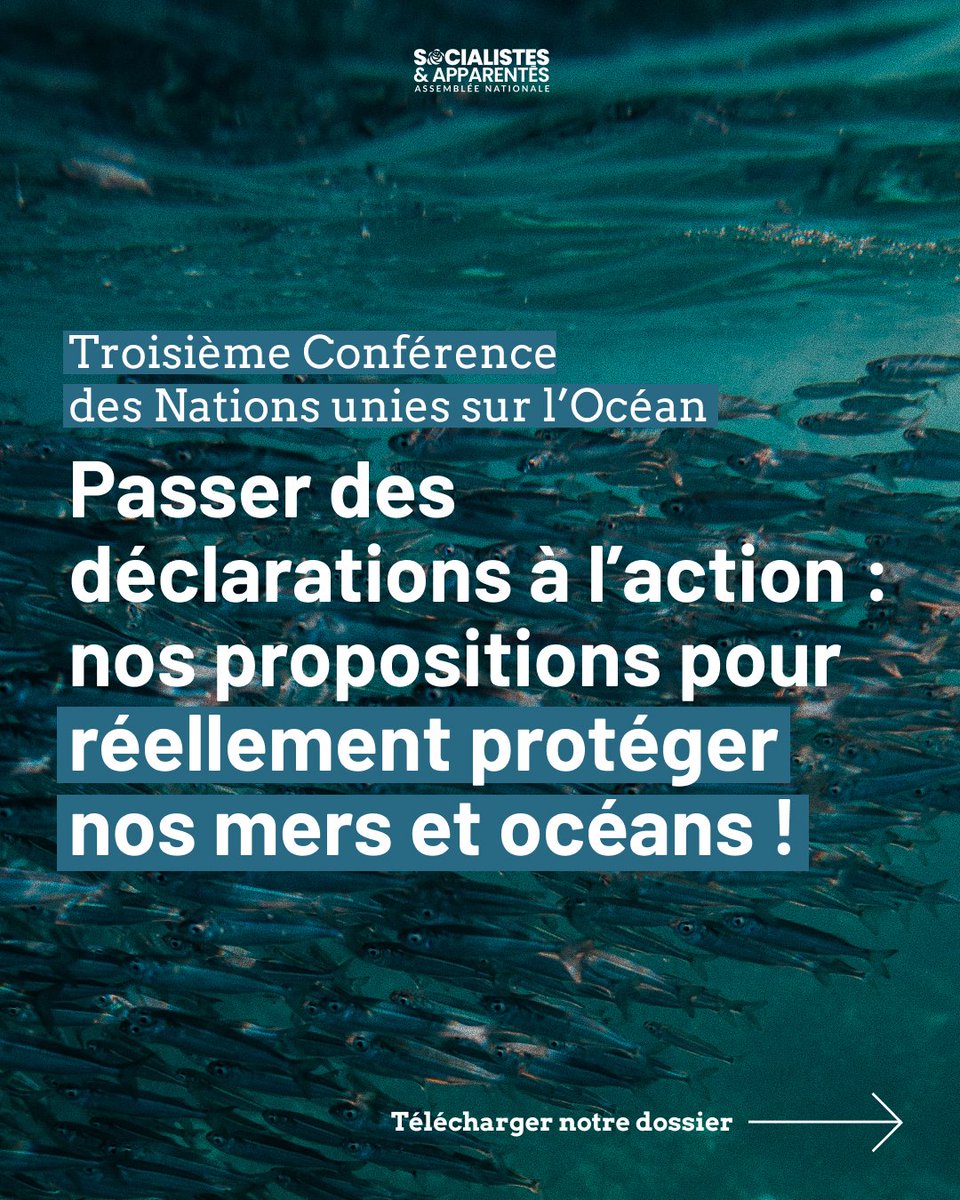 🌊 Pour réellement protéger nos mers et océans, l’heure n’est plus aux déclarations mais à l’action. La France doit être exemplaire.

→ À l'occasion de l'#UNOC3, découvrez les 80 propositions des député·es socialistes : parti-socialiste.fr/passer_des_dec…