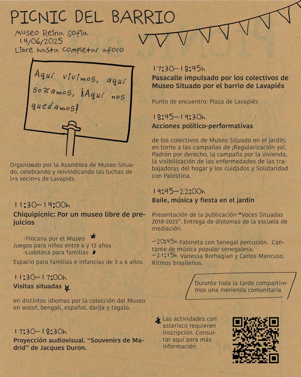 Red Solidaria de Acogida (@rsacogida) on Twitter photo Este sábado vuelve el Picnic del Barrio al <a href="/museoreinasofia/">Museo Reina Sofía</a>.
Únete a nosotras y al resto de colectivos que forman la asamblea <a href="/MuseoSituado/">MuseoSituado</a> para celebrar la diversidad, la convivencia y las diferentes luchas políticas que atraviesan al barrio de Lavapiés.
#PicnicBarrio2025 Este sábado vuelve el Picnic del Barrio al <a href="/museoreinasofia/">Museo Reina Sofía</a>.
Únete a nosotras y al resto de colectivos que forman la asamblea <a href="/MuseoSituado/">MuseoSituado</a> para celebrar la diversidad, la convivencia y las diferentes luchas políticas que atraviesan al barrio de Lavapiés.
#PicnicBarrio2025