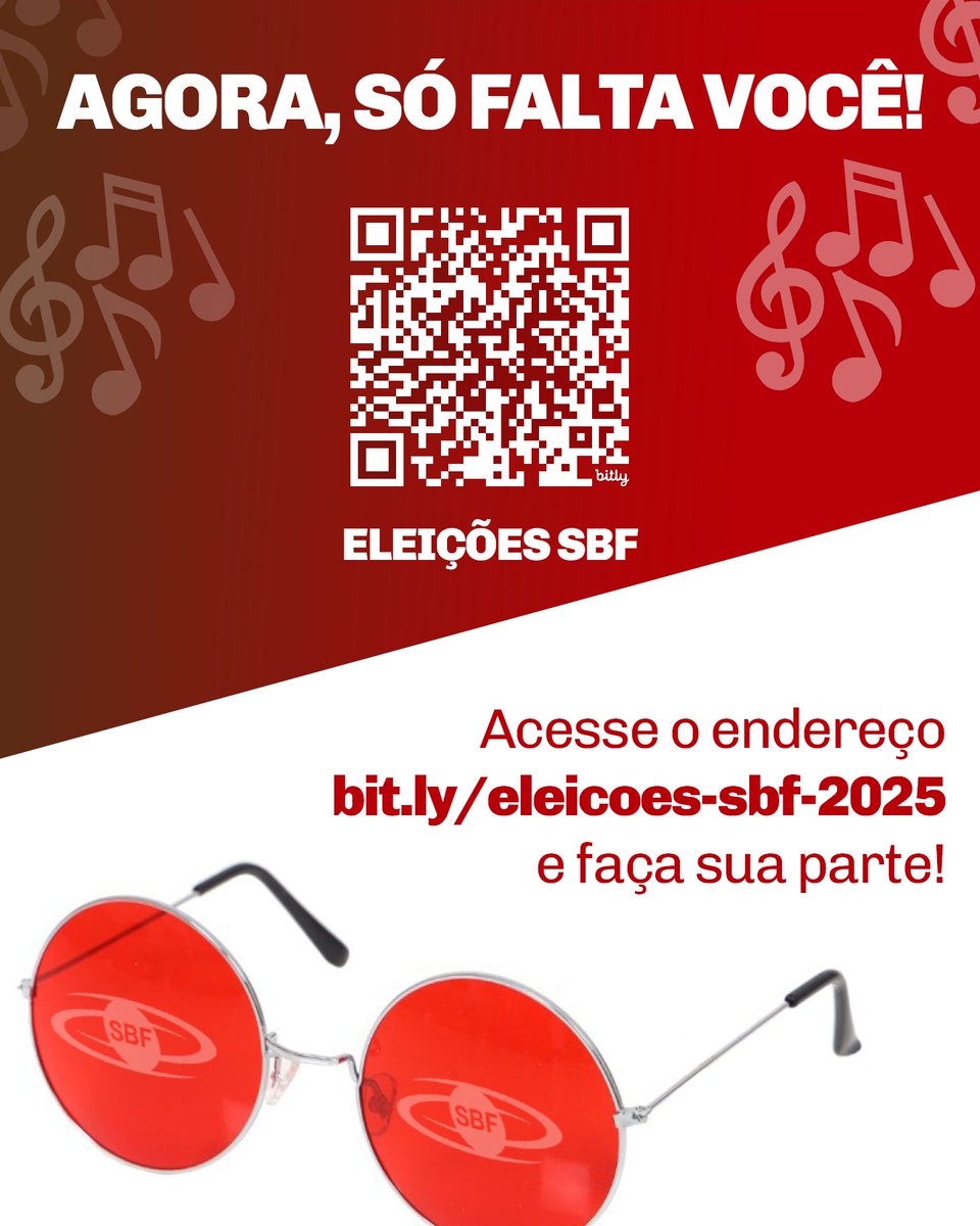 Chegou a hora votar nas eleições para a diretoria, conselho e comissões de área da SBF. Seja mais SBF e fortaleça nossa comunidade científica! ✅
🗳️ Acesse o site e registre seu voto, as votações terminam dia 18 de junho.

📱💻 bit.ly/eleicoes-sbf-2…

#sbfísica #FísicaBrasileira