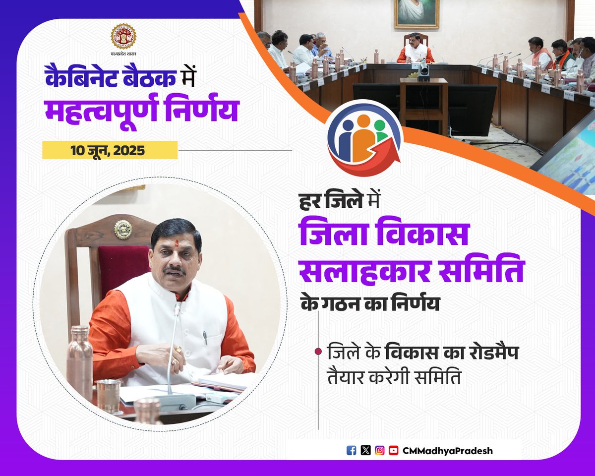 कैबिनेट बैठक में महत्वपूर्ण निर्णय 

💠 मुख्यमंत्री की अध्यक्षता में ''जिला विकास सलाहकार समिति" के गठन की स्वीकृति

<a href="/DrMohanYadav51/">Dr Mohan Yadav</a> #CMMadhyaPradesh #MadhyaPradesh #CabinetDecisions #CabinetDecisionsMP