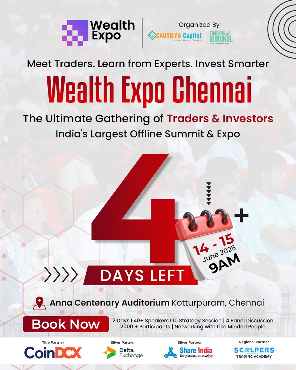 Tradersgurukul.com (@tradersgurukulc) on Twitter photo WEALTH EXPO CHENNAI - 2025
* An Educational Initiative *
India's Largest Offline Summit & Expo 2025
🔗 Payment Link: tickets99.com/buy/wealth-exp…
<a href="/itjegan/">Jegathesan Durairaj (Jegan)</a>
<a href="/cprbykgs/">Gomathi Shankar</a>
<a href="/kirubaakaran/">Kirubakaran Rajendran</a>
<a href="/AshDevanampriya/">Ashok Devanampriya</a>
<a href="/MyBillioninc/">MyBillioninc</a>
<a href="/niftywizard/">⭐Jay 🏹</a>
<a href="/rajandranr/">Rajandran R</a>
<a href="/StockNagaraj/">NagarajBalasubramaniam</a>
<a href="/livelong_hari/">Hariprasad K</a> WEALTH EXPO CHENNAI - 2025
* An Educational Initiative *
India's Largest Offline Summit & Expo 2025
🔗 Payment Link: tickets99.com/buy/wealth-exp…
<a href="/itjegan/">Jegathesan Durairaj (Jegan)</a>
<a href="/cprbykgs/">Gomathi Shankar</a>
<a href="/kirubaakaran/">Kirubakaran Rajendran</a>
<a href="/AshDevanampriya/">Ashok Devanampriya</a>
<a href="/MyBillioninc/">MyBillioninc</a>
<a href="/niftywizard/">⭐Jay 🏹</a>
<a href="/rajandranr/">Rajandran R</a>
<a href="/StockNagaraj/">NagarajBalasubramaniam</a>
<a href="/livelong_hari/">Hariprasad K</a>