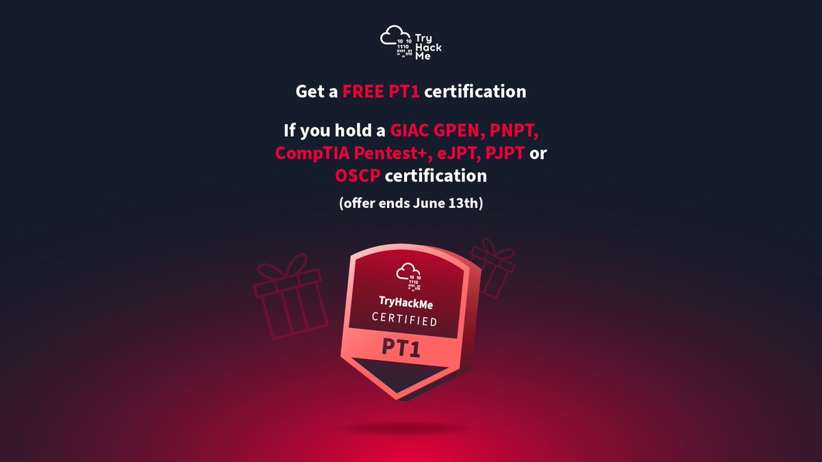Free PT1 for GIAC GPEN, PNPT, Comptia Pentest+, eJPT, PJPT and OSCP Holders!🚀

🚨Big news! Our $1Million giveaway has been extended!

More certifications are up for grabs after some entries didn’t pass validation which means more chances for you to win!

If you hold a GIAC GPEN,