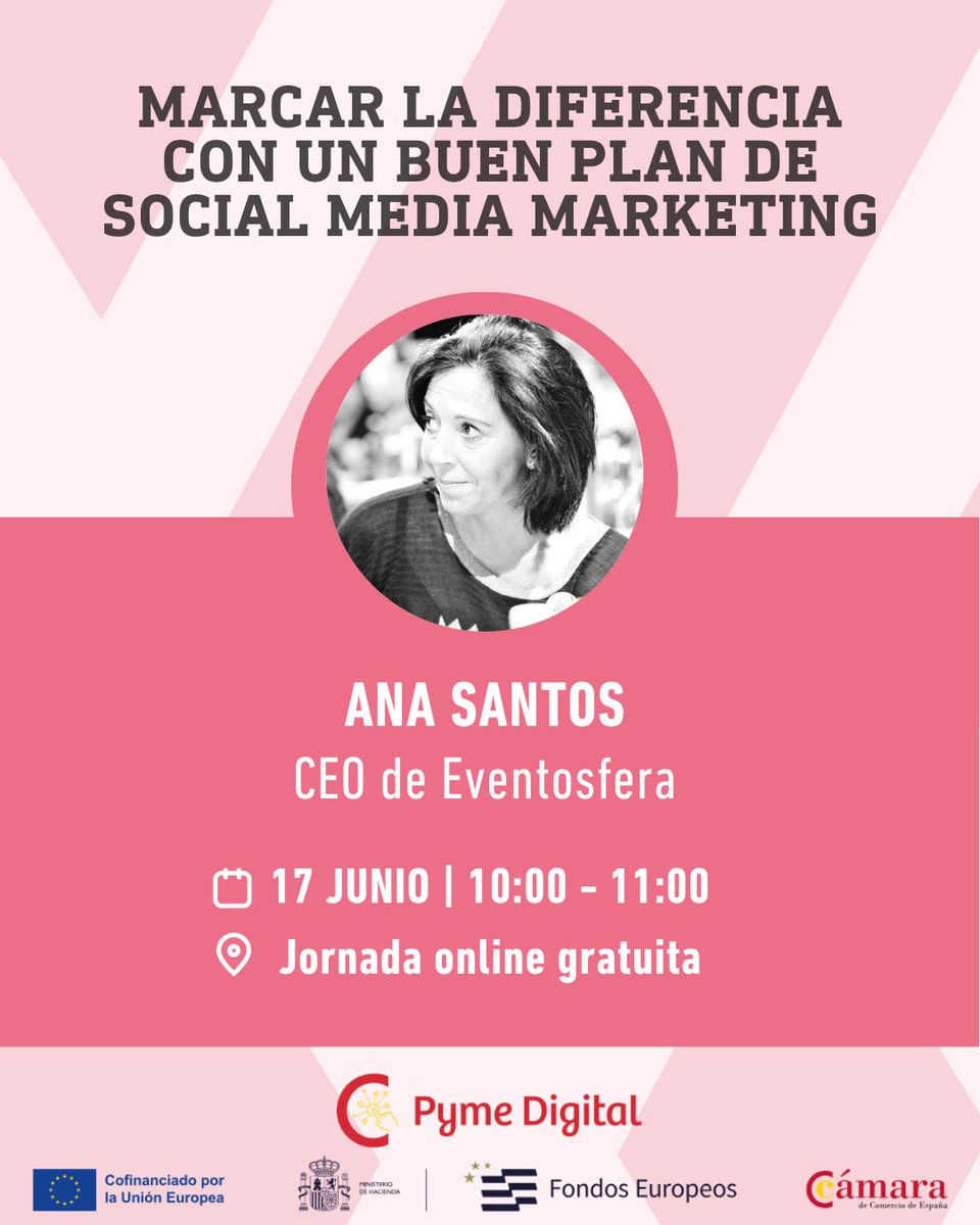 Cámarabilbao (@camarabilbao) on Twitter photo 📱 Webinar gratuito: Marcar la diferencia con un buen plan de Social Media Marketing
🗓️ 17 junio | 🕙 10h | Ana Santos (@Eventosfera) | Online
🔗 f.mtr.cool/iyrsdtgpkp
Impulsado por la Cámara de España y FEDER #EuropaSeSiente <a href="/FondosUE_Esp/">Fondos Europeos en España</a>
#TransformaciónDigital 📱 Webinar gratuito: Marcar la diferencia con un buen plan de Social Media Marketing
🗓️ 17 junio | 🕙 10h | Ana Santos (@Eventosfera) | Online
🔗 f.mtr.cool/iyrsdtgpkp
Impulsado por la Cámara de España y FEDER #EuropaSeSiente <a href="/FondosUE_Esp/">Fondos Europeos en España</a>
#TransformaciónDigital