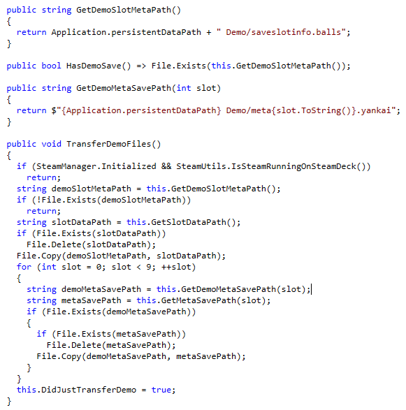 ItsPhenomTM's tweet photo. @TheDeathOfFun @BALLxPIT I did some digging in the code, and it seems like there is code in the game that handles demo save transfers into a non-demo save file. Is it safe to say that it is at least planned? 😊 @BALLxPIT https://t.co/DBDclWvCII