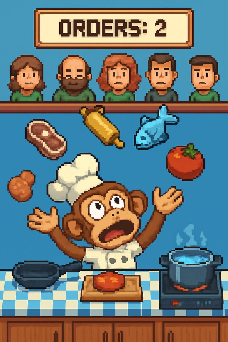 JNY_B_GD's tweet photo. Tuesday morning and the monkey’s already dodging falling eggs, juggling spatulas, and questioning life choices. ☕🍳
But we keep cooking. $CMKY doesn’t quit.
#CookingMonkey #TuesdayGrind #CryptoKitchen #MemeCoinEnergy #DegenChef #SolanaVibes #MonkeyMood #BreakfastRush https://t.co/d1T5zCmlBH