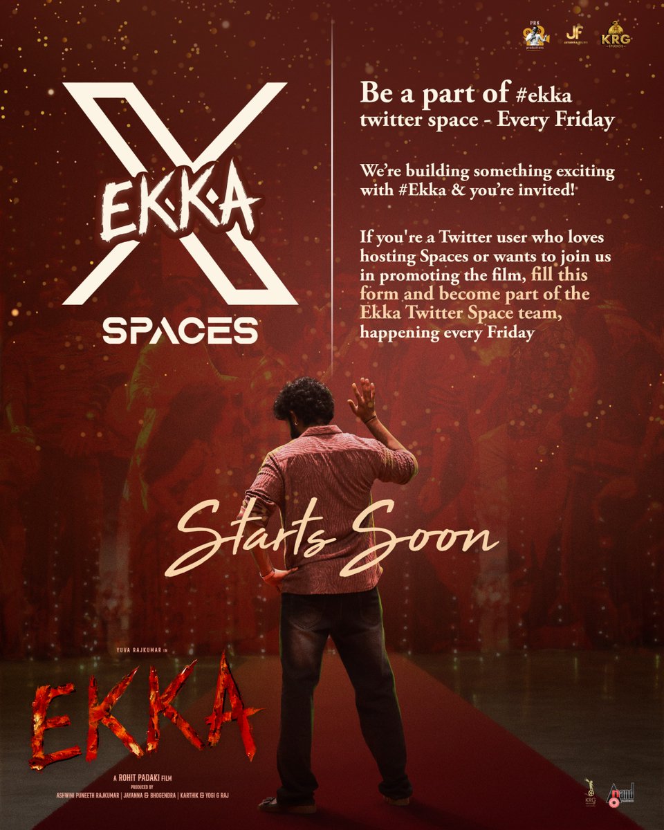 KRG Studios (@krg_studios) on Twitter photo Hurry up!!
It's high time to be part of our #Ekka MOVIE TEAM! ♠️🔥
Enroll now to host the space on <a href="/X/">X</a>
▶️ forms.gle/5WSQuzxX3nGRBU…
𝐖𝐨𝐫𝐥𝐝𝐰𝐢𝐝𝐞 𝐑𝐞𝐥𝐞𝐚𝐬𝐞 𝐨𝐧 𝐉𝐮𝐥𝐲 𝟏𝟖𝐭𝐡, 𝟐𝟎𝟐𝟓!
<a href="/PRK_Productions/">PRK Productions</a> <a href="/JayannaFilms/">Jayanna Films</a> <a href="/KRG_Studios/">KRG Studios</a> <a href="/RohitPadaki/">rohit padaki</a> <a href="/yuva_rajkumar/">YuvaRajkumar</a> Hurry up!!
It's high time to be part of our #Ekka MOVIE TEAM! ♠️🔥
Enroll now to host the space on <a href="/X/">X</a>
▶️ forms.gle/5WSQuzxX3nGRBU…
𝐖𝐨𝐫𝐥𝐝𝐰𝐢𝐝𝐞 𝐑𝐞𝐥𝐞𝐚𝐬𝐞 𝐨𝐧 𝐉𝐮𝐥𝐲 𝟏𝟖𝐭𝐡, 𝟐𝟎𝟐𝟓!
<a href="/PRK_Productions/">PRK Productions</a> <a href="/JayannaFilms/">Jayanna Films</a> <a href="/KRG_Studios/">KRG Studios</a> <a href="/RohitPadaki/">rohit padaki</a> <a href="/yuva_rajkumar/">YuvaRajkumar</a>