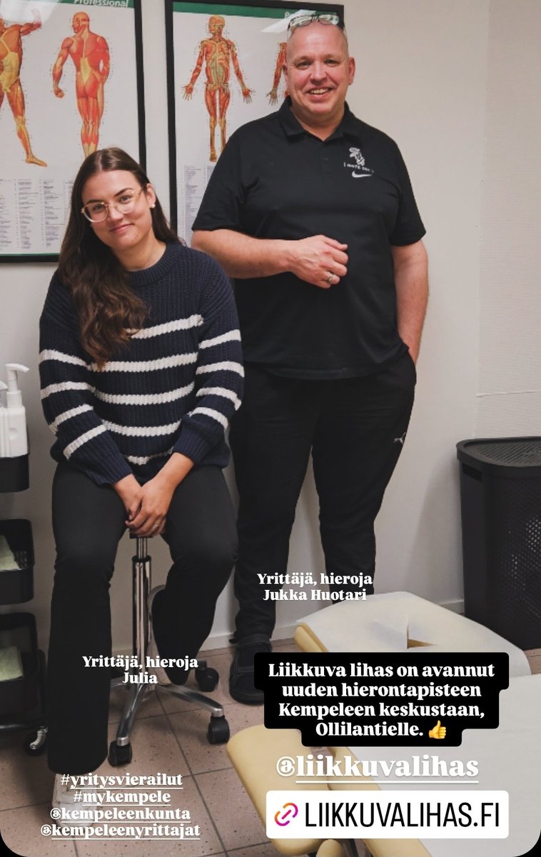 Liikkuva lihas on avannut uuden hierontapisteen Kempeleen keskustaan, Ollilantielle. Onnea uuteen toimipaikkaan! 👍 liikkuvalihas.fi