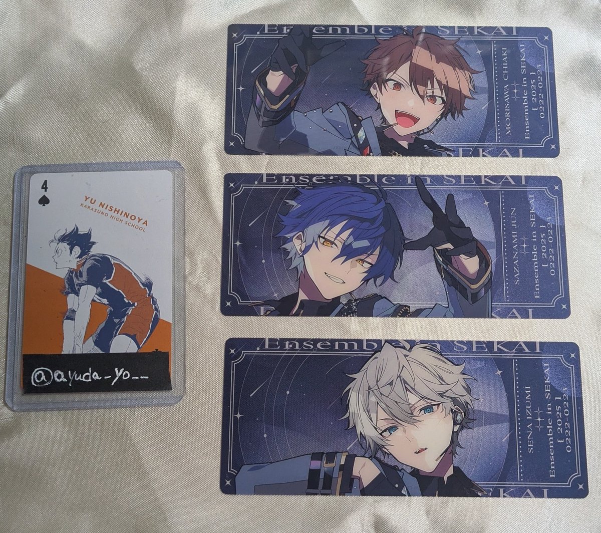 ayuda_yo__'s tweet photo. 【交換・譲渡】
プロセカ あんスタ コネライ
チケット風カード

譲…♡KAITO 冬弥 司 ♡千秋 ジュン 泉
求…定価+送料 or 異種>同種鏡音レン

交換、譲渡優劣ありません
譲渡の場合無印は♡同数お迎え
交換は♡含む方優先致します

お気軽にお声掛けくださいᴗ ᴗ͈ https://t.co/hhdc4kyNuy