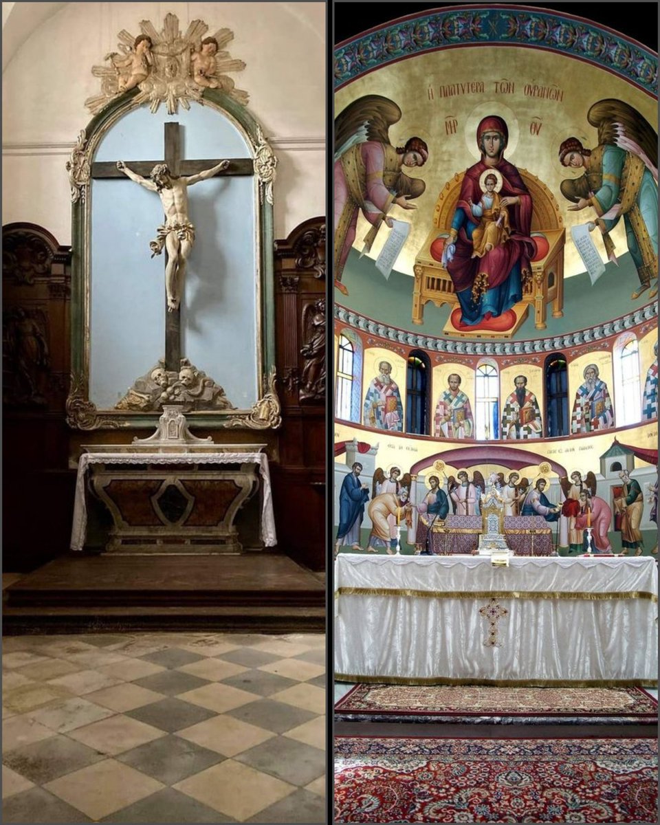 EasternMilk's tweet image. When you enter a Roman Catholic church, most often, you will see a large crucifix of our our Lord suffering on the cross. This is the focal point and the most important image in the church. Many Catholic cathedrals are typically designed so that we feel small and lowly while God…