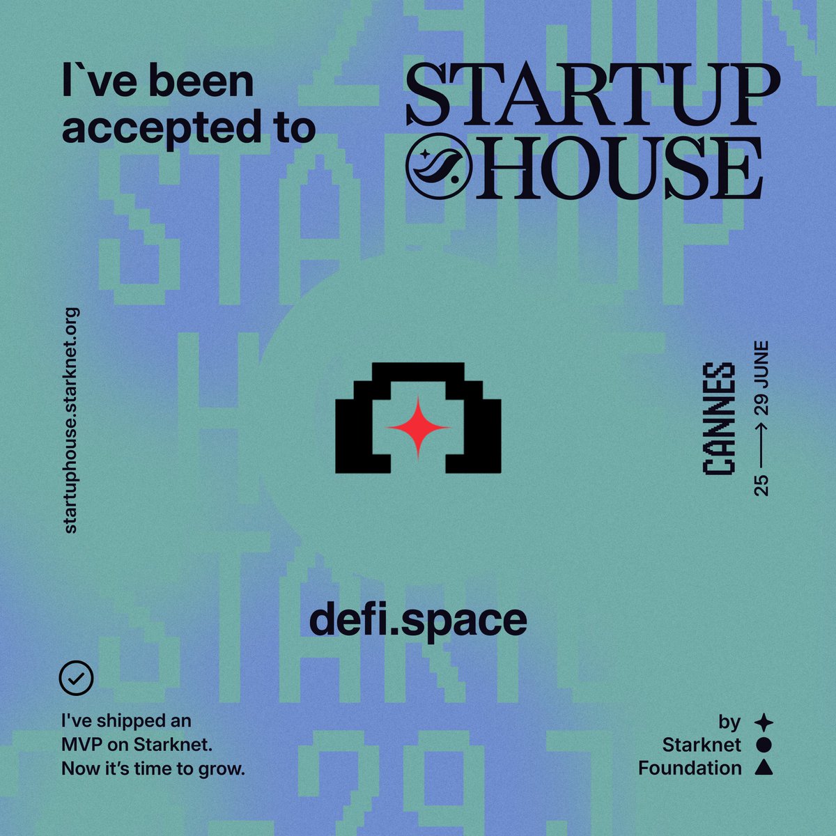 defi.space (@defidotspace) on Twitter photo Excited to announce that we'll be participating in the <a href="/Starknet/">Starknet πΊπ±</a> Startup House this month in Cannes.
Excited to share & get feedback on everything we've been building.
See y'all soon πΎ Excited to announce that we'll be participating in the <a href="/Starknet/">Starknet πΊπ±</a> Startup House this month in Cannes.
Excited to share & get feedback on everything we've been building.
See y'all soon πΎ