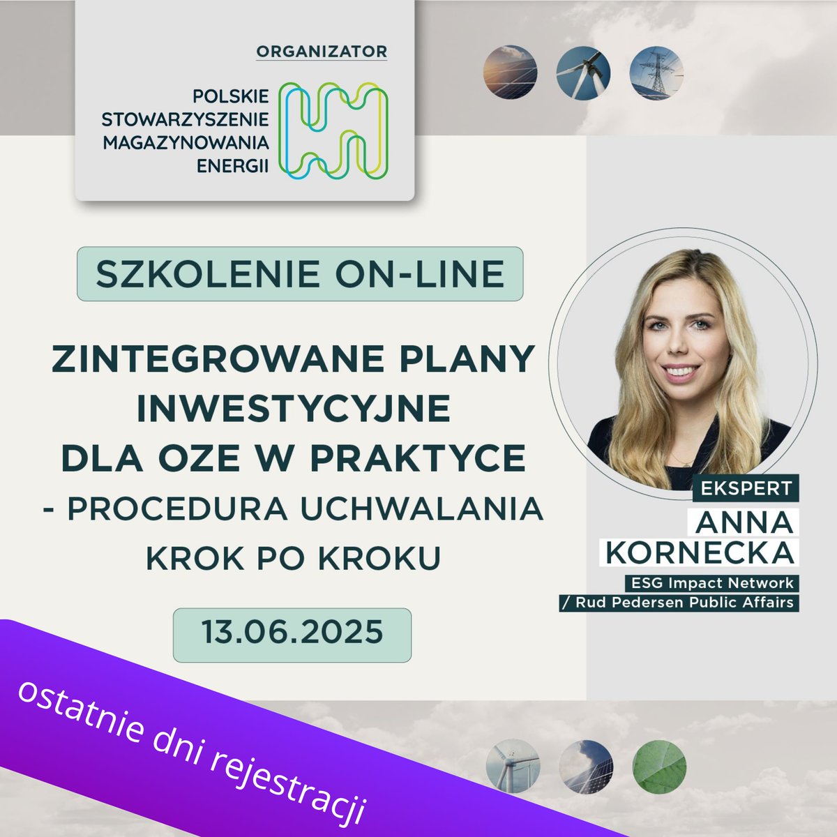 📣 Zaproszenie na szkolenie z Anną Kornecką byłą wiceminister rozwoju, specjalizującą się w zielonej transformacji, efektywności energetycznej i zrównoważonym rozwoju. W najbliższy piątek, 13 czerwca!
✨Szkolenie online (Teams), w języku polskim, bezpłatne dla członków <a href="/psmeorg/">Polskie Stowarzyszenie Magazynowania Energii</a>