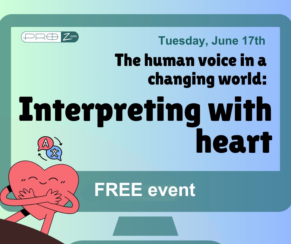 ProZcom's tweet photo. 🎙️ ProZ/TV Interpreting with heart in 2025
🗓️ June 17 – Virtual conference for interpreters

👉 Save your spot and join us on June 17: https://t.co/Hs1EXPQUQJ

Real voices. Real stories. Real impact.

#proz #xl8 #t9n #1nt #proztv #free #interpreting #freelance https://t.co/zsM17ofIbe