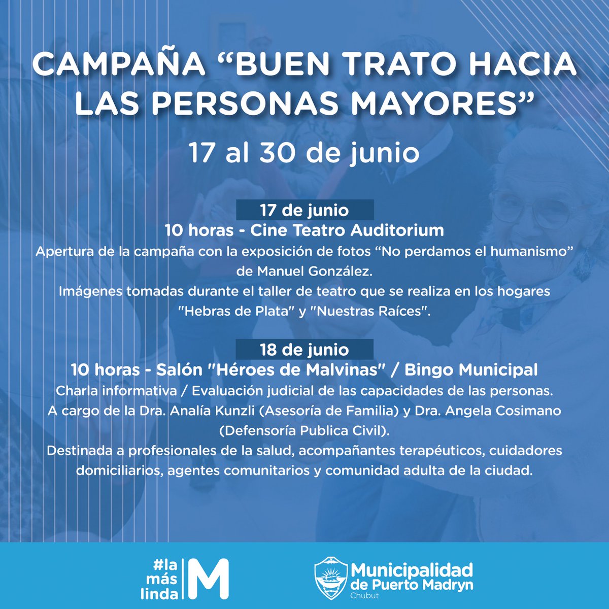 munimadryn's tweet photo. #MADRYN SE REALIZARÁN ACTIVIDADES EN EL MARCO DE LA CAMPAÑA “BUEN TRATO HACIA LAS PERSONAS MAYORES” 💜

Se viene una nueva edición de esta campaña que busca visibilizar, revalorizar derechos y promover el respeto hacia las personas mayores 👵👴

📍Cronograma completo acá 👇 https://t.co/r2FFHS6jH9