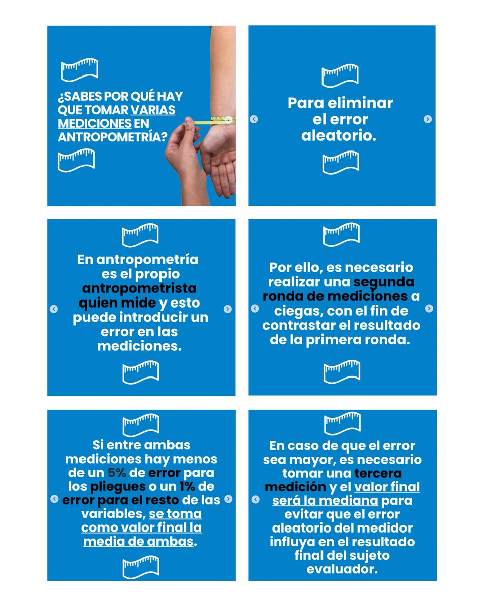 Cómo evitar el error aleatorio:
En antropometría no existe una máquina que realice la valoración, sino que es el propio antropometrista quien mide y esto puede introducir un error en las mediciones.
Aquí tienes pautas para evitarlo➪
#ISAKGlobal #mediciones #erroraleatorio