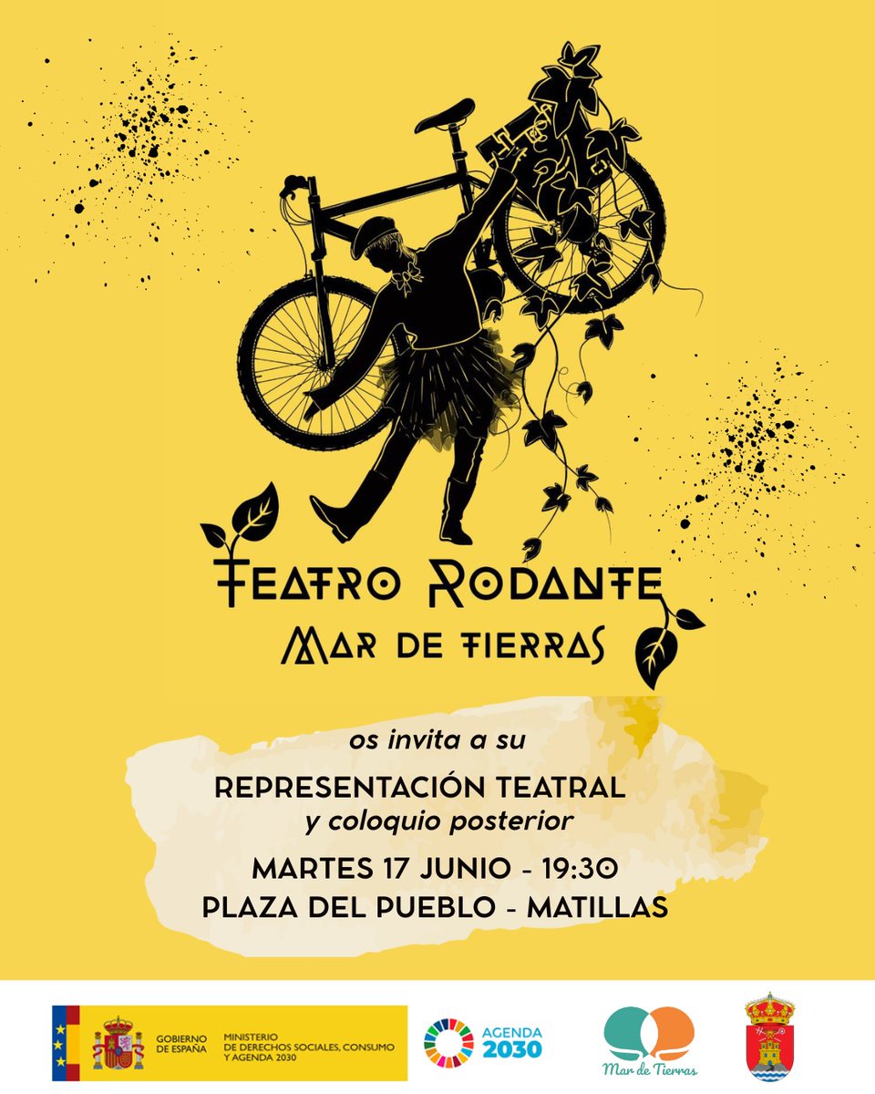 🎭 Este 17 de junio a las 19:30 h, Matillas recibe al #TeatroRodante, una experiencia cultural y sostenible que une teatro, saberes rurales y ODS 🚴‍♀️🌱

📍 Plaza del Pueblo
🗣️ Representación + coloquio
#SierraNorte #ADEL #CulturaRural #ODS #Matillas