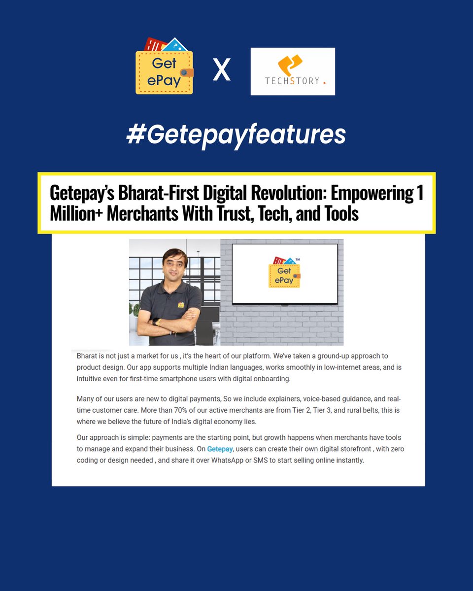 Getepay1's tweet photo. Where innovation meets impact Honoured to be featured on https://t.co/P28EhtgasS  as a fintech powering Bharat’s growth journey with GetePay 

To know more read the article 

https://t.co/LxVbROrmv8

#FintechForBharat #DigitalIndia #InnovationWithImpact #Getepay #fintech https://t.co/28RxCZTke2