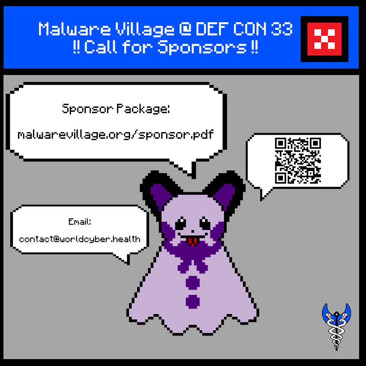 Lena (@lambdamamba) on Twitter photo The Call for Sponsors for <a href="/MalwareVillage/">Malware Village</a> at @DEFCON 33 is now open! 📣
📄 Sponsor Package: malwarevillage.org/sponsor.pdf
📧 Email: contact@worldcyber.health
Please consider sponsoring us, so we can make #MalwareVillage at #DC33 a legendary event! 🤩 The Call for Sponsors for <a href="/MalwareVillage/">Malware Village</a> at @DEFCON 33 is now open! 📣
📄 Sponsor Package: malwarevillage.org/sponsor.pdf
📧 Email: contact@worldcyber.health
Please consider sponsoring us, so we can make #MalwareVillage at #DC33 a legendary event! 🤩