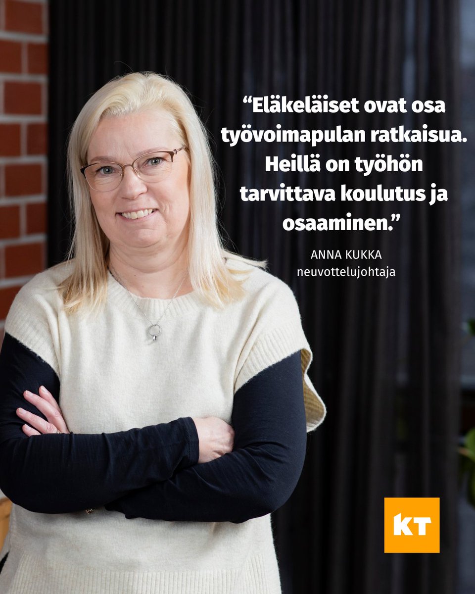 Kunta- ja hyvinvointialuetyönantajat KT (@kttyonantaja) on Twitter photo ”Eläkeläiset ovat yksi osa #työvoimapula’n ratkaisua. Heillä on työhön tarvittava koulutus ja osaaminen.” Neuvottelujohtajamme <a href="/KukkaAnna/">Anna Kukka</a> kertoi <a href="/huomentasuomi/">Huomenta Suomi</a>-haastattelussa tuoreen selvityksemme tuloksista. Katso haastattelu ➡️ mtv.fi/lyhyet/862bb76… #Eläke #Työura #Tutkimus ”Eläkeläiset ovat yksi osa #työvoimapula’n ratkaisua. Heillä on työhön tarvittava koulutus ja osaaminen.” Neuvottelujohtajamme <a href="/KukkaAnna/">Anna Kukka</a> kertoi <a href="/huomentasuomi/">Huomenta Suomi</a>-haastattelussa tuoreen selvityksemme tuloksista. Katso haastattelu ➡️ mtv.fi/lyhyet/862bb76… #Eläke #Työura #Tutkimus