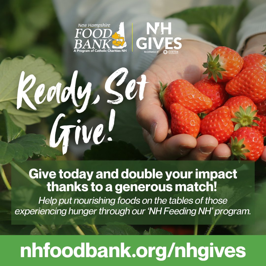 NH Food Bank (@nhfb) on Twitter photo Ready, Set, Give - NH Gives kicks off NOW! 🎉
Support <a href="/NHFB/">NH Food Bank</a>'s #NHFeedingNH program today and DOUBLE your impact thanks to a generous $15,000 match: nhfoodbank.org/nhgives
#nhgives #togetherwegive Ready, Set, Give - NH Gives kicks off NOW! 🎉
Support <a href="/NHFB/">NH Food Bank</a>'s #NHFeedingNH program today and DOUBLE your impact thanks to a generous $15,000 match: nhfoodbank.org/nhgives
#nhgives #togetherwegive