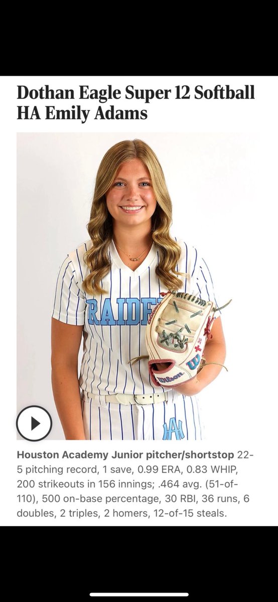 Honored to be picked for the Dothan Eagle Super 12!!! 
<a href="/LacyPrejean/">Lacy Prejean</a> <a href="/CoachAlyHab/">Alyson Habetz</a>