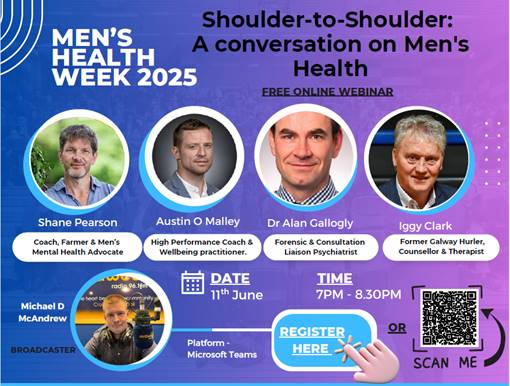 As part of #menshealthweek2025 a webinar entitled "Shoulder to Shoulder: A Conversation on Men’s Health" will be hosted by Healthy Roscommon, <a href="/MayoHealthy/">Healthy Mayo</a> &amp; <a href="/HealthyGalwayCo/">HealthyCountyGalway</a> on Wednesday June 11th at 7pm 
Get the full details here: westbewell.ie/2025/06/04/men…
<a href="/MensHealthIRL/">Men's Health Ireland</a>