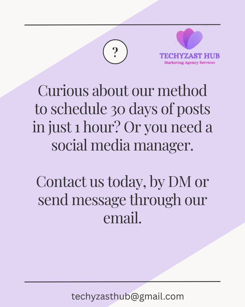 techyzasthub's tweet image. Looking to elevate your social media game? Post engaging content daily, Share updates about your services, industry news, helpful tips, and user-generated content. Consistency is key to growth. Let&apos;s &quot;Techyzast Hub Agency&quot; help you out, contact us today.

#DigitalMarketing