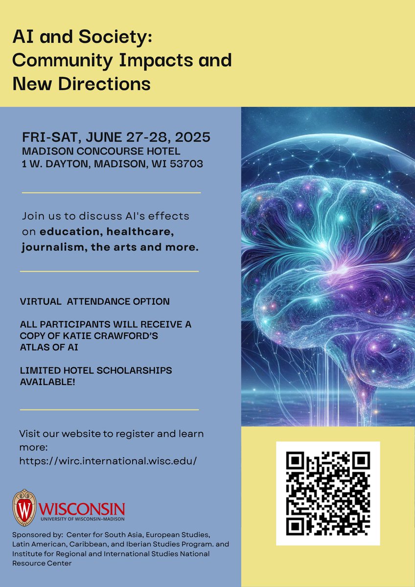 Join the Wisconsin International Resource Consortium for an interactive workshop on artificial intelligence on June 27 &amp; 28! Learn more and register → wirc.international.wisc.edu/ai-and-society/ #WIRC #AI #workshop