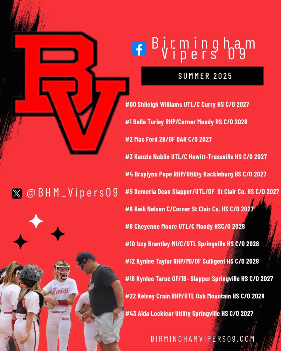 Birmingham Vipers 09 (@bhm_vipers09) on Twitter photo Coaches! Come check our Vipers out in Oxford, MS.
Next Level Athletes at all positions!
First 2 games - Thursday at 3 & 630! #SEI2025
<a href="/HolliMitchell8/">Holli Mitchell</a> <a href="/USMSoftball/">USM Softball</a> <a href="/BelhavenSB_/">Belhaven Softball</a> <a href="/UTM_Softball/">UT Martin Softball</a> <a href="/UTMSoftball/">UT Martin Softball</a> <a href="/SEUFireSoftball/">SoutheasternSoftball</a> <a href="/SBRRetweets/">Softball Recruiting Reposts</a> <a href="/SoftballDown/">Down South Softball</a> <a href="/CoastRecruits/">Coast 2 Coast Recruits</a> Coaches! Come check our Vipers out in Oxford, MS.
Next Level Athletes at all positions!
First 2 games - Thursday at 3 & 630! #SEI2025
<a href="/HolliMitchell8/">Holli Mitchell</a> <a href="/USMSoftball/">USM Softball</a> <a href="/BelhavenSB_/">Belhaven Softball</a> <a href="/UTM_Softball/">UT Martin Softball</a> <a href="/UTMSoftball/">UT Martin Softball</a> <a href="/SEUFireSoftball/">SoutheasternSoftball</a> <a href="/SBRRetweets/">Softball Recruiting Reposts</a> <a href="/SoftballDown/">Down South Softball</a> <a href="/CoastRecruits/">Coast 2 Coast Recruits</a>