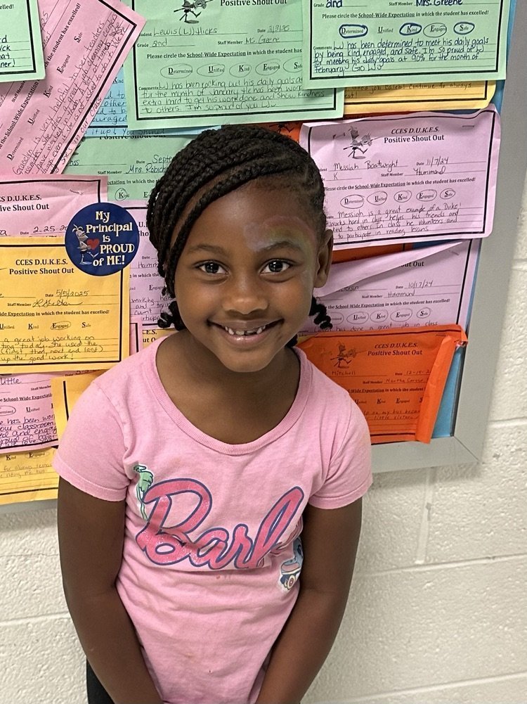 Azalia earned a Positive Duke Shoutout for being determined and engaged with her writing and using her transition words! Way to go Azalia! 💙💛 #ccesdukes #WeAreCucps