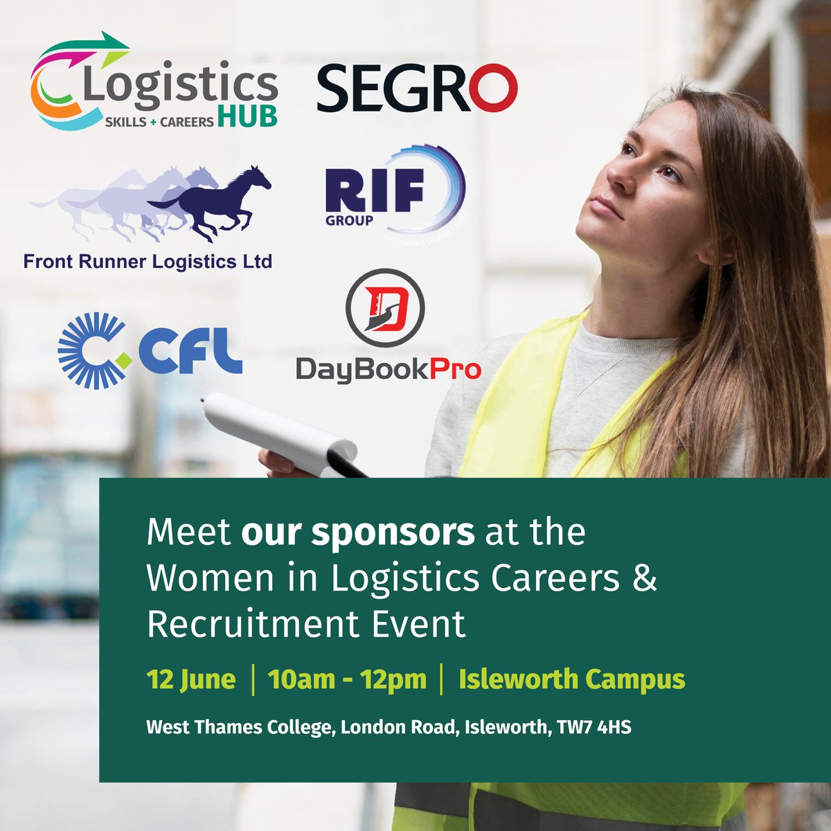 🚨 Just 2 days to go! 🚨

Join us at West Thames College for our Women in Logistics Careers Event 🚛✨

✅ Meet top employers
✅ Explore career paths
✅ Get insider tips

📅 12 June | 🕙 10–12 | 📍 Isleworth Campus

Register here! ow.ly/tVQ050VZ316 🔗