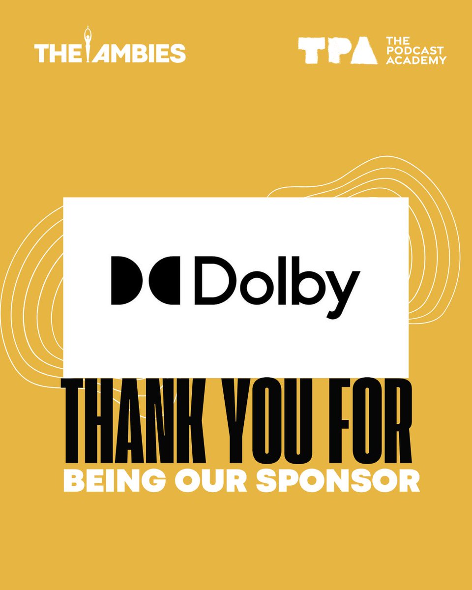 podcastacademy's tweet image. 🎙️ Huge thanks to @Dolby for sponsoring the Ambies 2025 and helping us celebrate excellence in podcasting with world-class sound.
Here’s to elevating every story, one immersive moment at a time. 🏆🔊
#Ambies2025 #Dolby #PodcastingExcellence